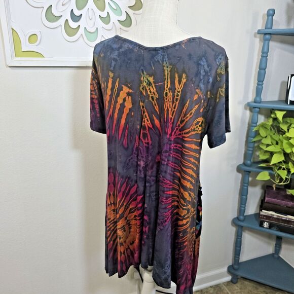 Greater Good Womens Sz L XL Tunic Top Blouse Artsy Boho Hippie Colorful Tie Dye - Picture 9 of 9